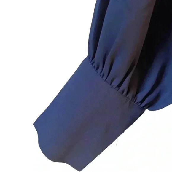 Evy's‎ Tree The Madison Navy Blue Ruffle Long Sleeve Blouse Shirt Size M New - Picture 3 of 4